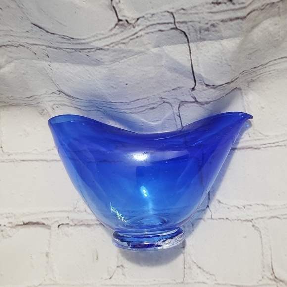 Cobalt Blue Envelope Glass Decorative Bowl Dish Small Hand Blown MCM - Picture 9 of 11